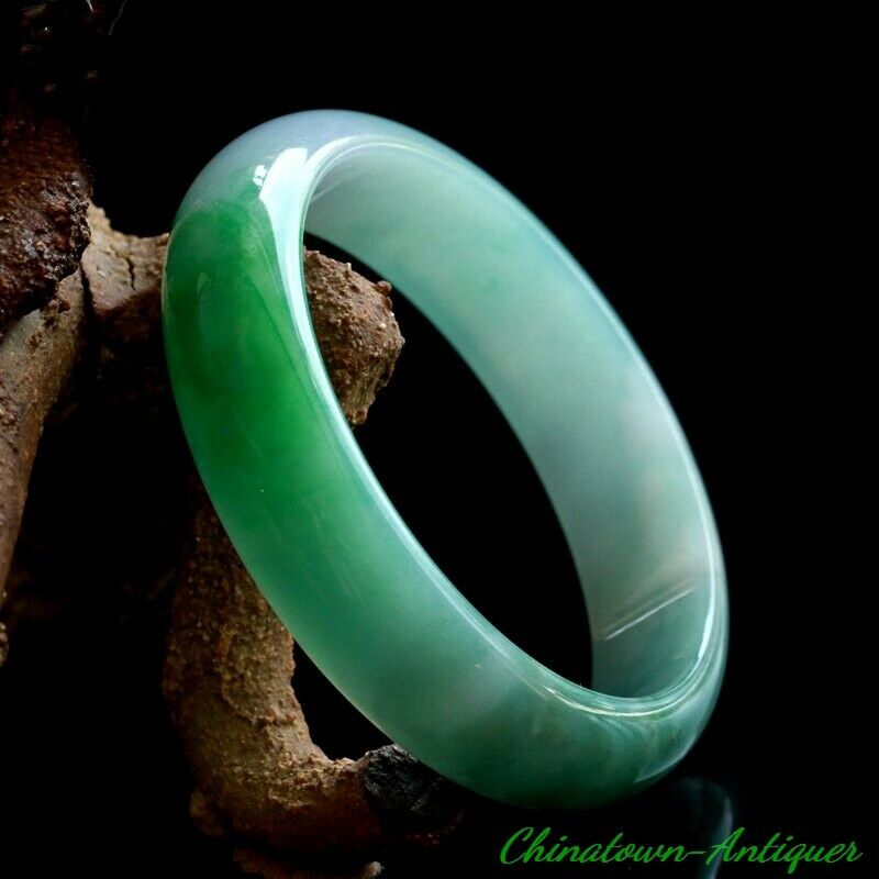 Burma Certified Grade A Ice Cyan Yang Green Jadeite Jade Bracelet Bangle #2550