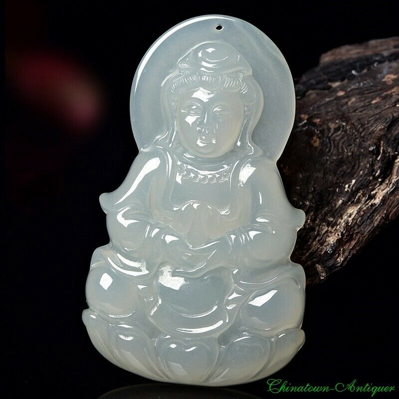 Kwan-yin GuanYin Pendant Burma Certified Grade A Ice Waxy Jadeite Jade 冰糯種翠#2200