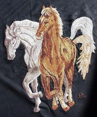 Vtg Kazari "horses" Punch Embroidery Needlepoint Completed Finished Unframed