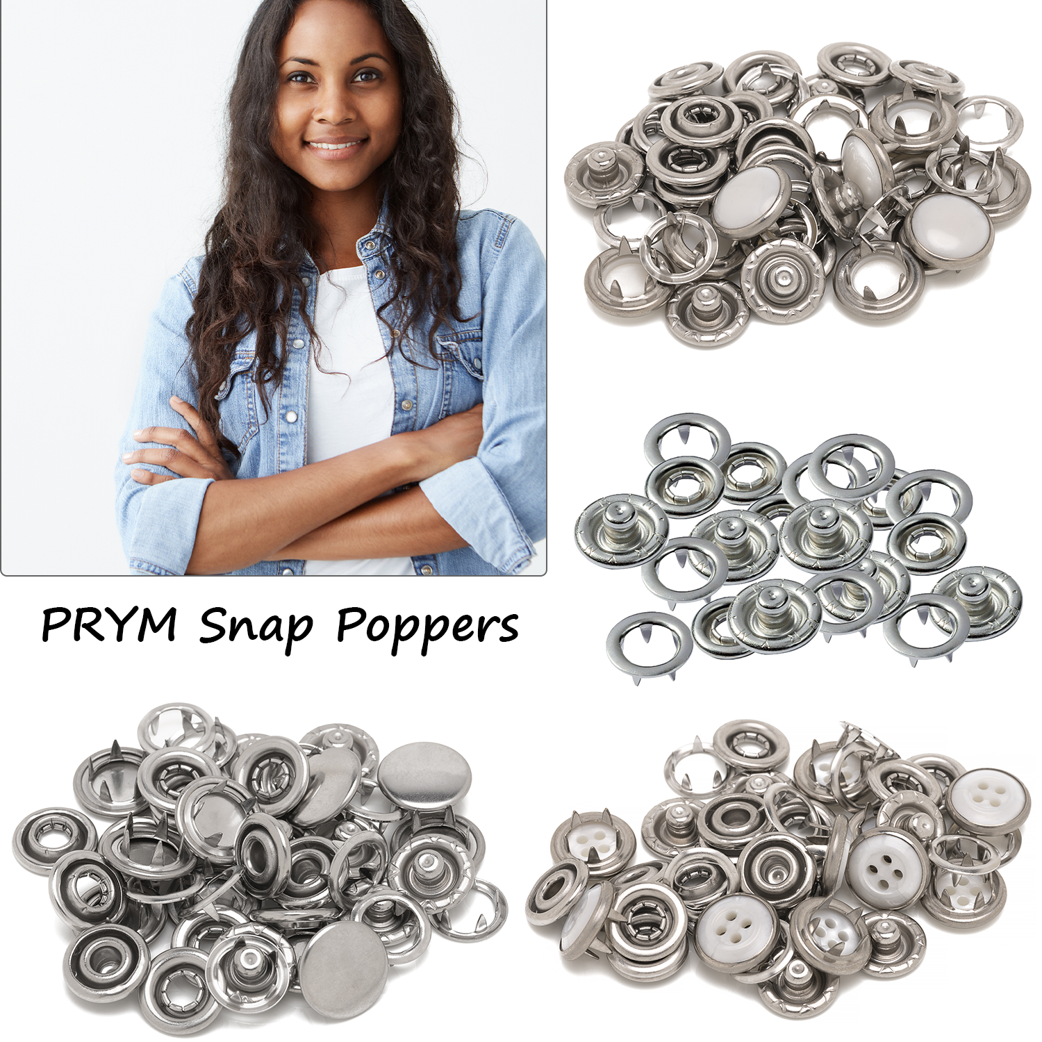 PRYM Press Studs Snap Fasteners Popper Prong Ring Stainless Steel for DIY Craft