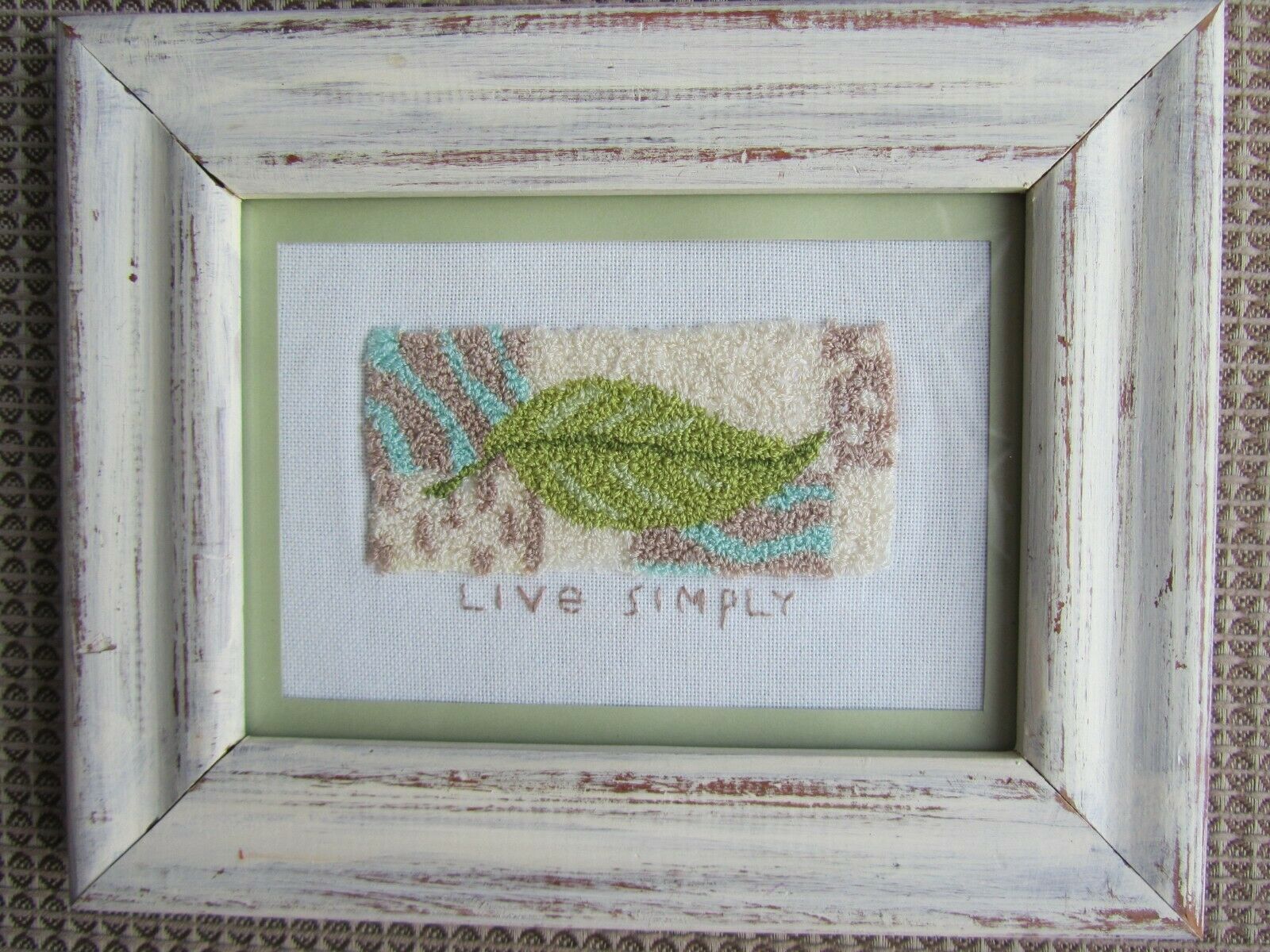 Completed And Framed Punch Needle Picture " Live Simply"
