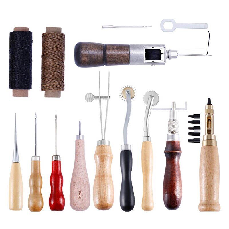 12pcs Leather Craft Tools Kit Professional Hand Sewing Stitching Punch Carving