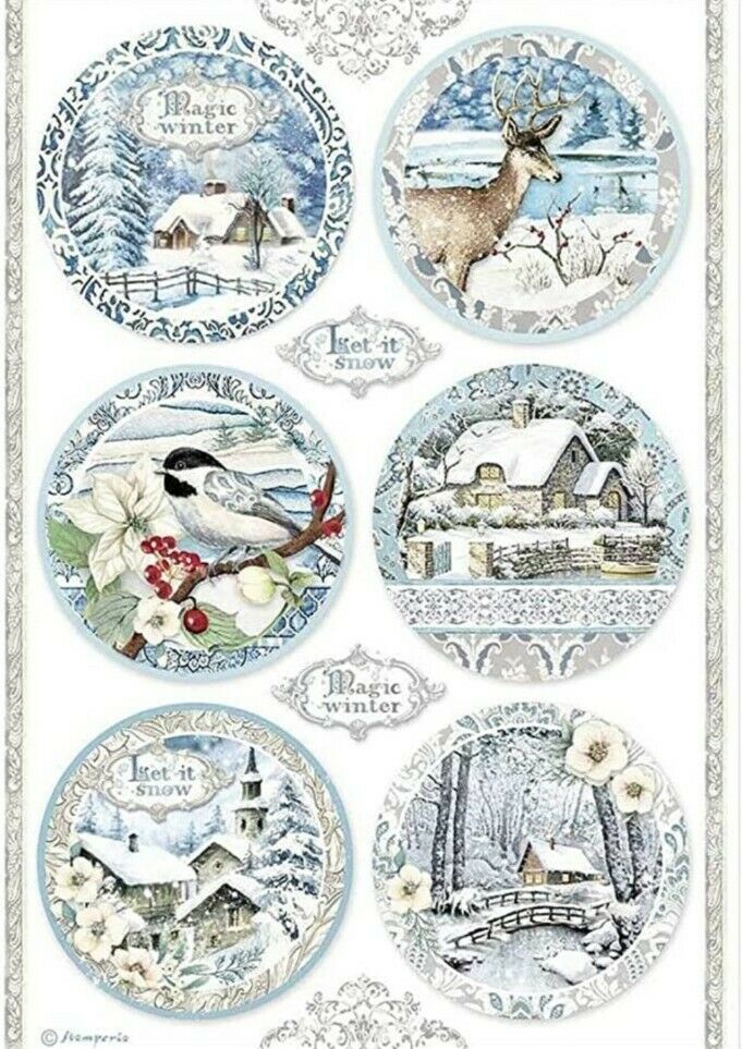 Stamperia Decoupage Rice Paper Pack - A4 Sheet - Round Landscapes Winter Tale