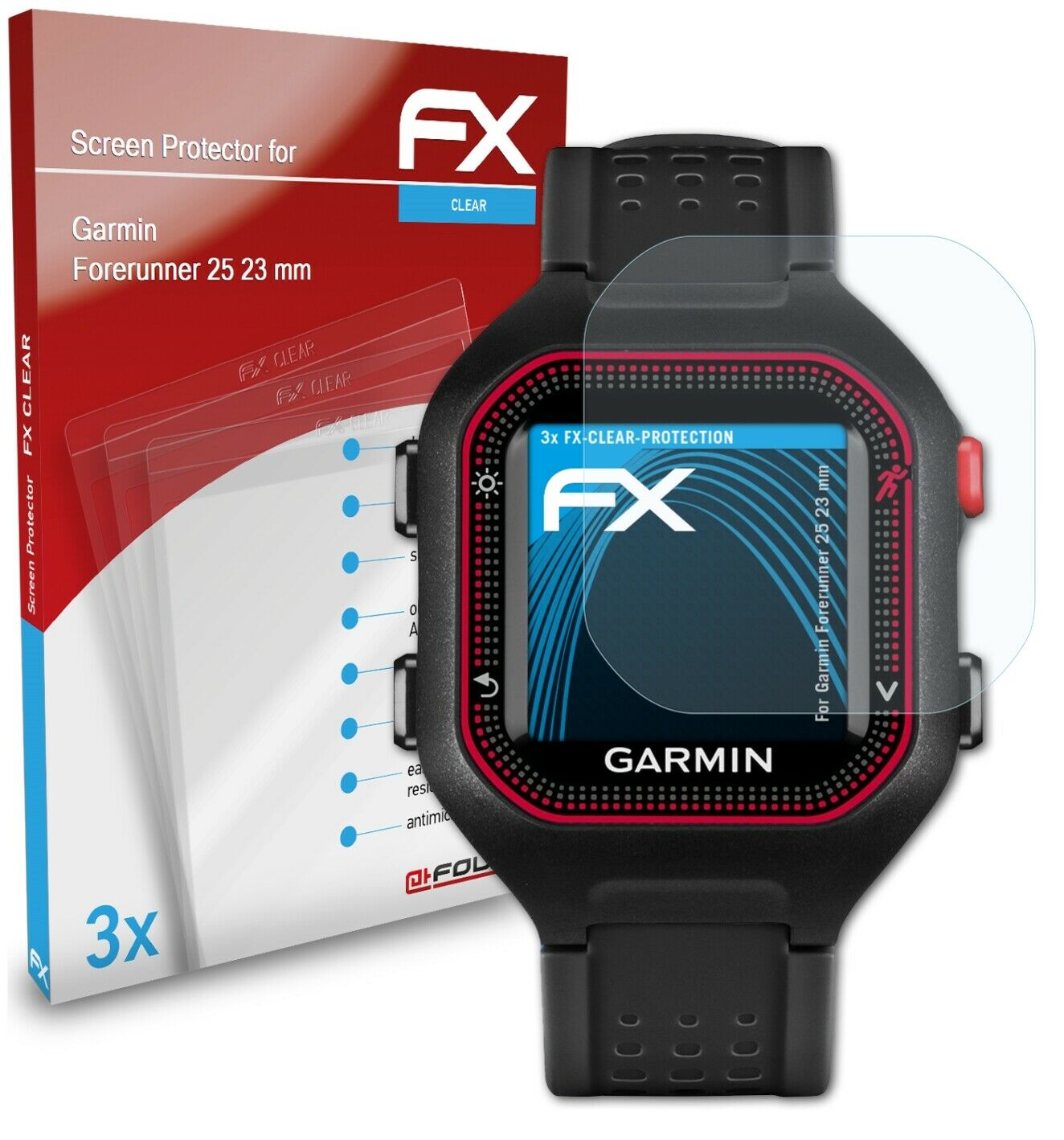 atFoliX 3x Screen Protector for Garmin Forerunner 25 23 mm clear