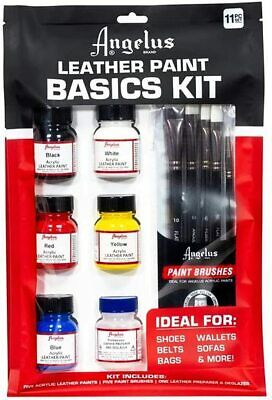 Angelus Basics Leather Kit 5 Paints and 6 Brushes for Repair or Customizing