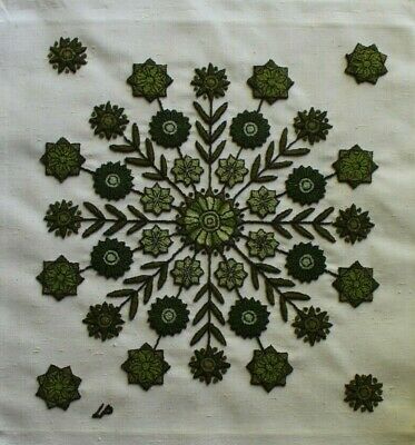 Vtg Green Flowers And Leaves Punch Embroidery Needlepoint Completed Unframed