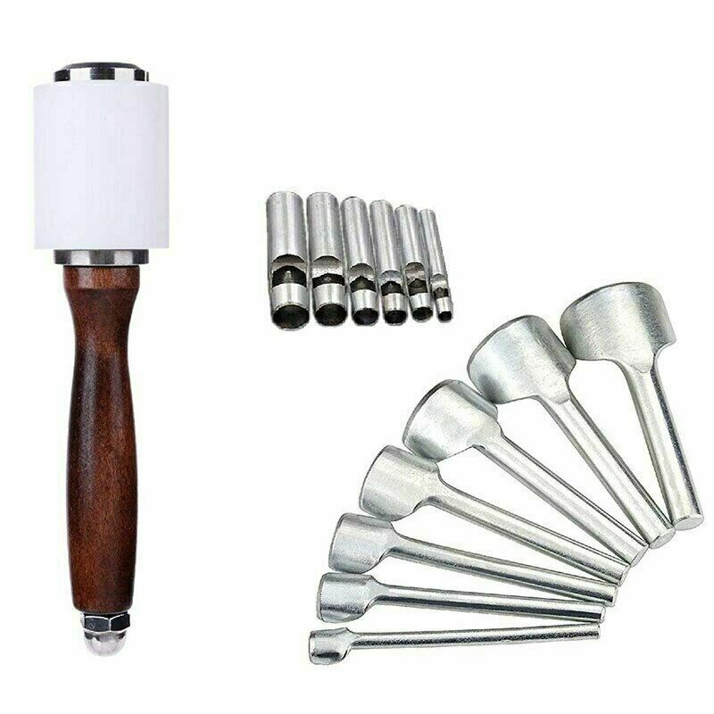 14pcs DIY Leather Craft Carving Hammer Half-Round Cutter Hollow Hole Punch Tools