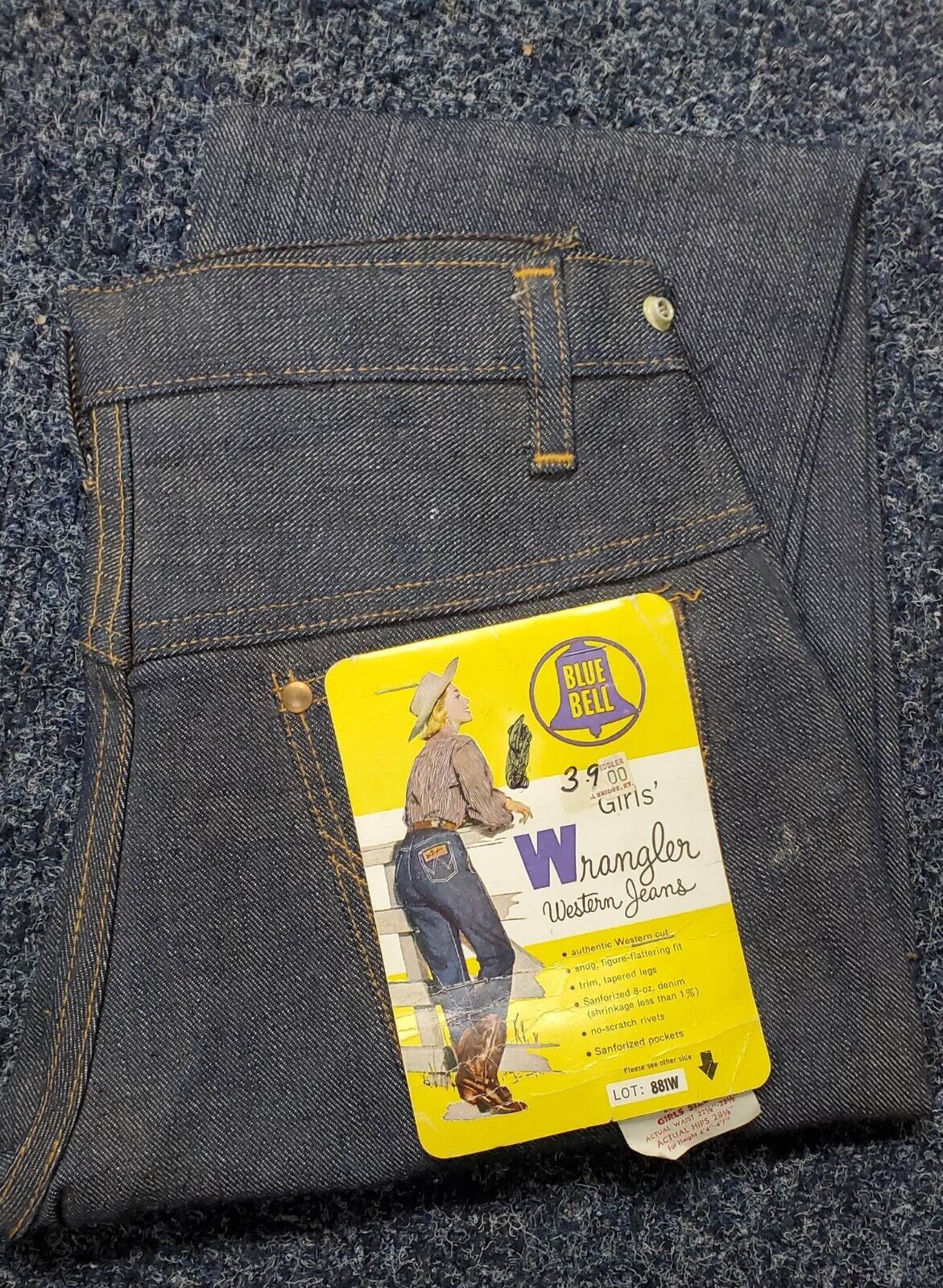 Nos Vintage Wrangler Western Sanforized Girls Jeans Size 8.