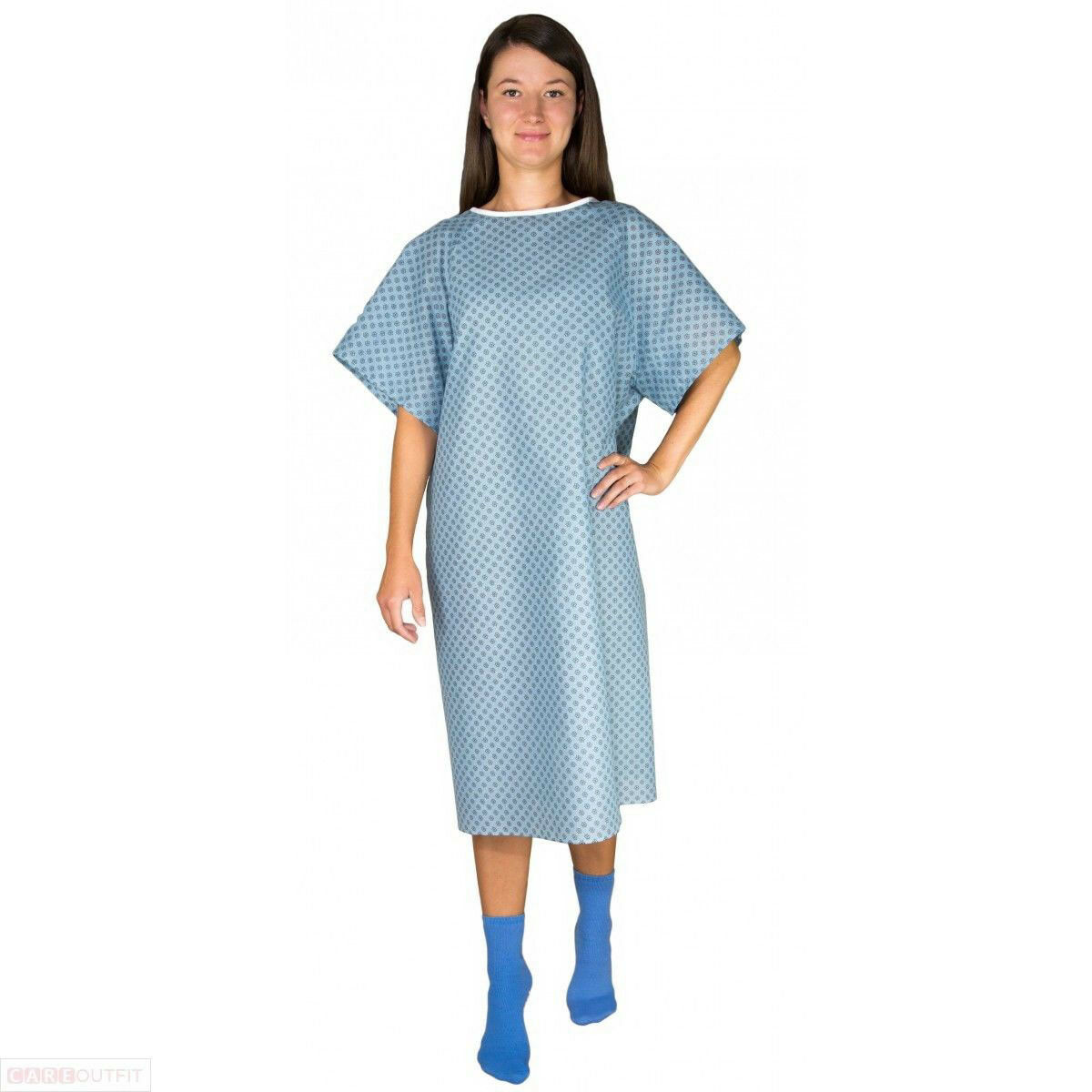 Blue Hospital Patient Gown With Back Ties - One Size Fits All - 1 Pack
