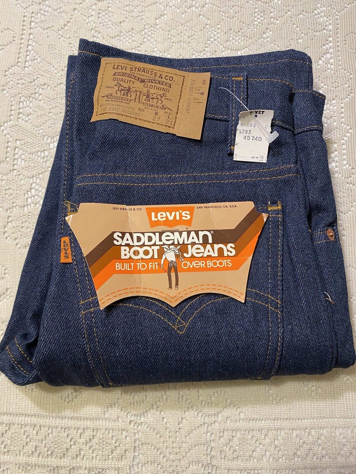 Vintage 1970's 1980's Youth Student Kids Deadstock Nos Orange Tab Levi's Jeans