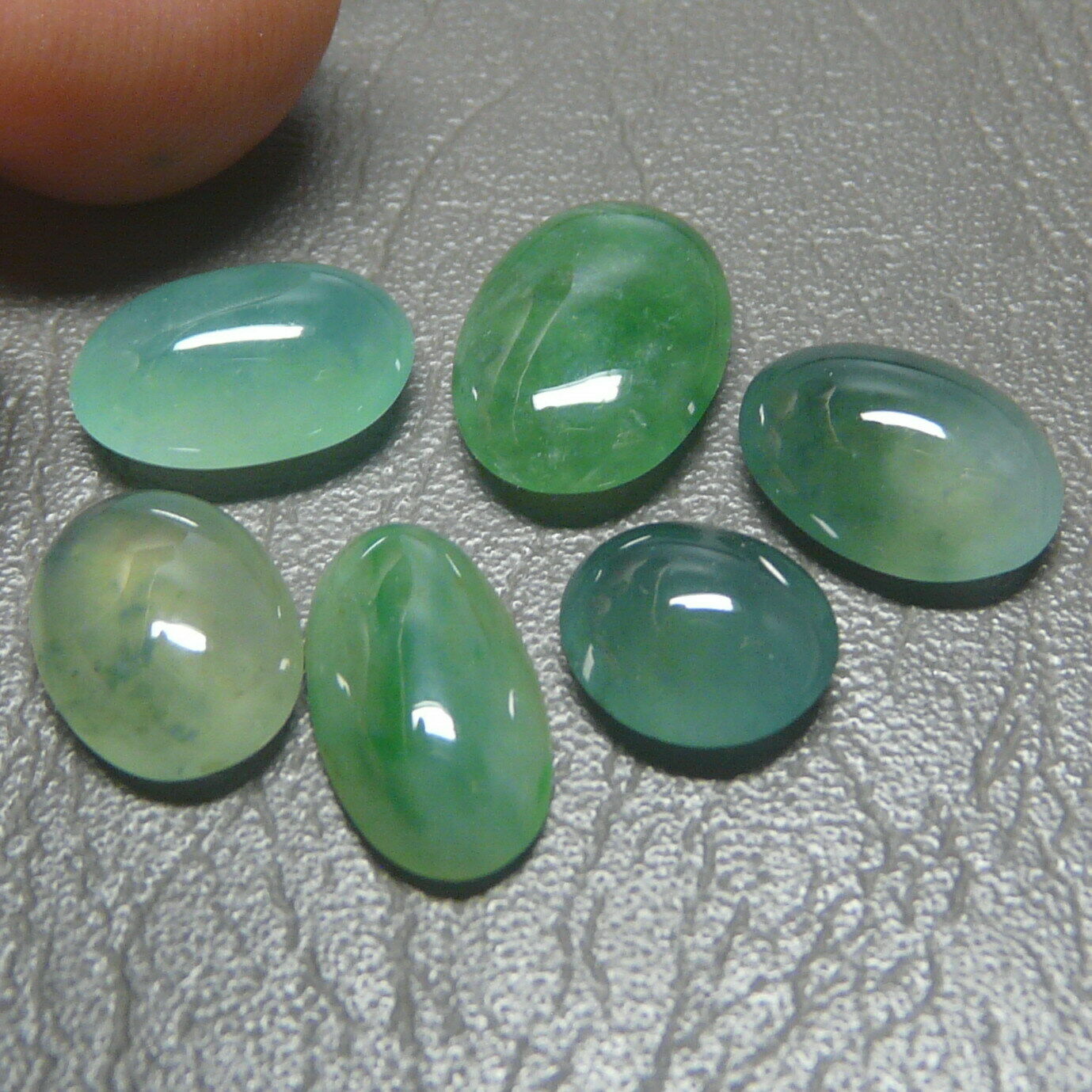6 Pcs 14.65 ct Genuine Jadeite Jade (Natural-Type A) Green-White Cabochon