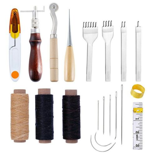 14Pcs/set Hand Leather Craft Tools Kit Punch Carving Sewing Stitching DIY Work