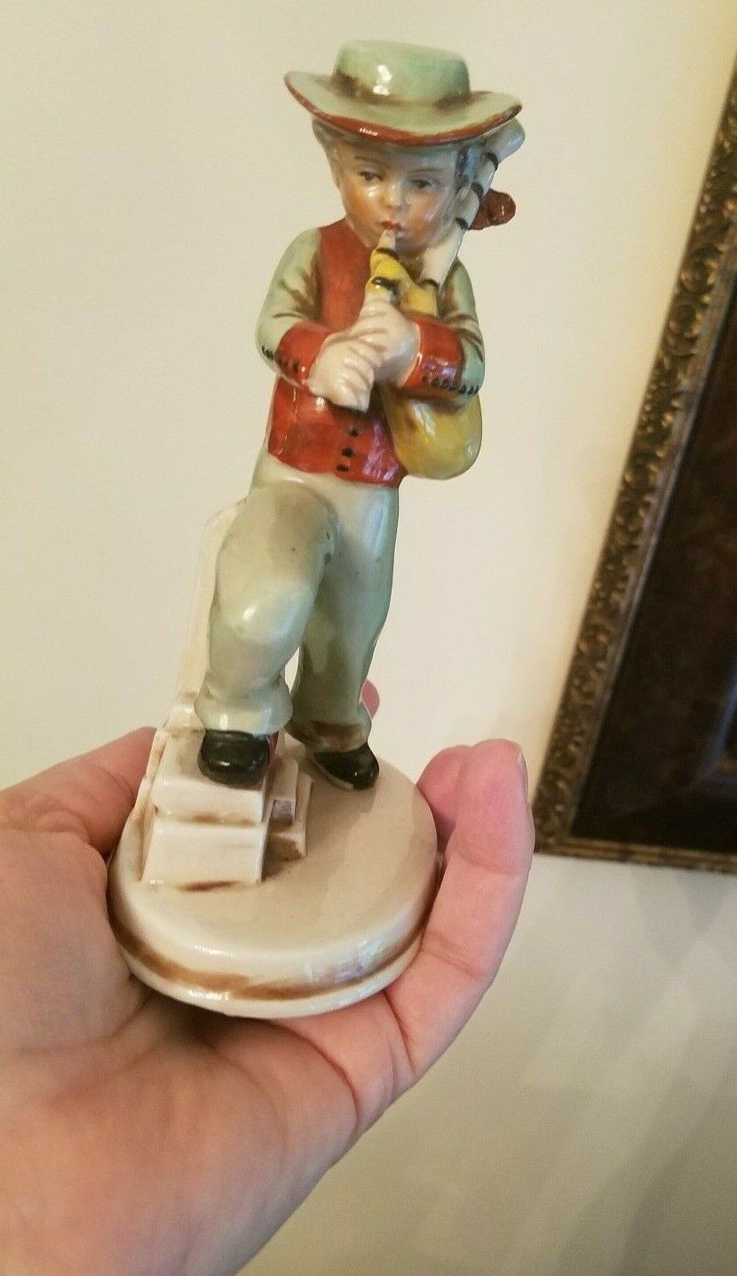 Gorgeous Vintage Boy Playing The Bagpipes German Germany Figurine Porcelain